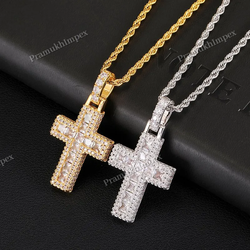 Trendy Design 925 Silver Yellow Gold Plating Moissanite Rugged Cross Necklace
