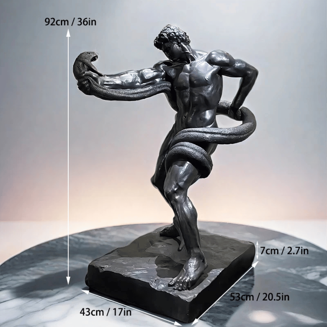 THE WRESTLER | Greek Warrior and Serpent Bronze Sculpture