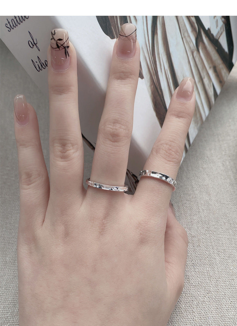 Stone Texture Open Ring, Minimalist Irregular Concave-Convex Band, Ins Cold Style Adjustable S925 Sterling Silver  Ring for Women