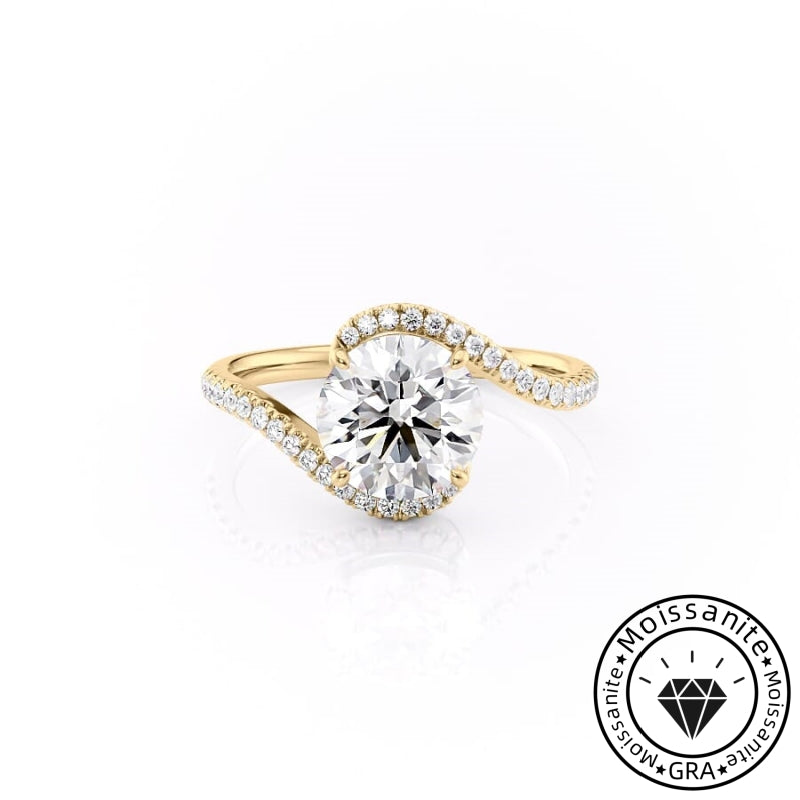 Ornate Solarii Moissanite 2.0ct Round Cut 925 Sterling Silver Twist Design Engagement Ring