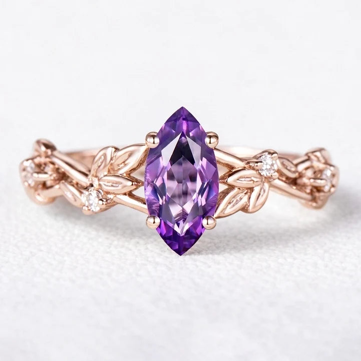 Violet’s Twig | Vintage Marquise Amethyst & Diamond Bridal Set 2pcs