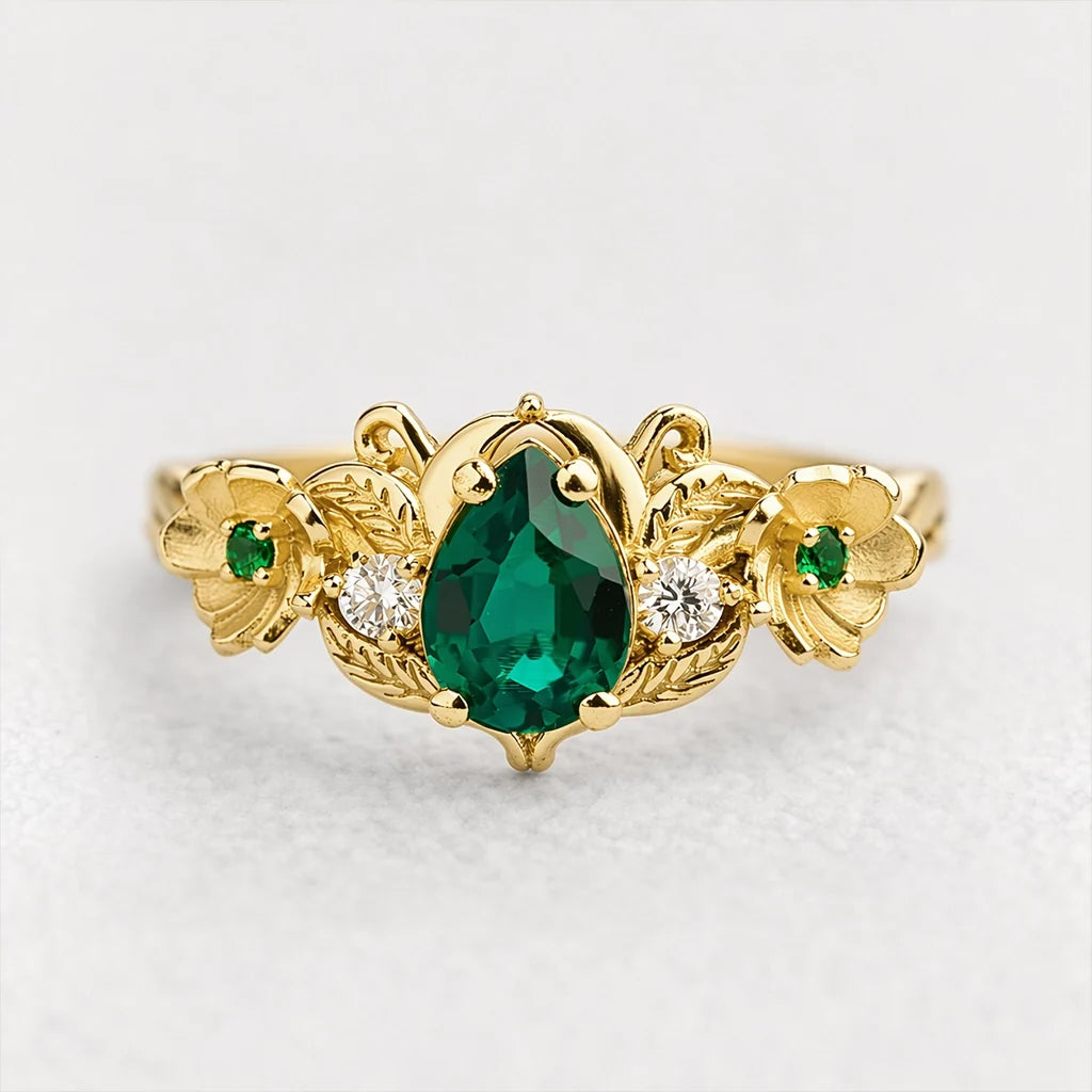 Flora’s Bloom | Natural Emerald Floral Bridal Set 2pcs