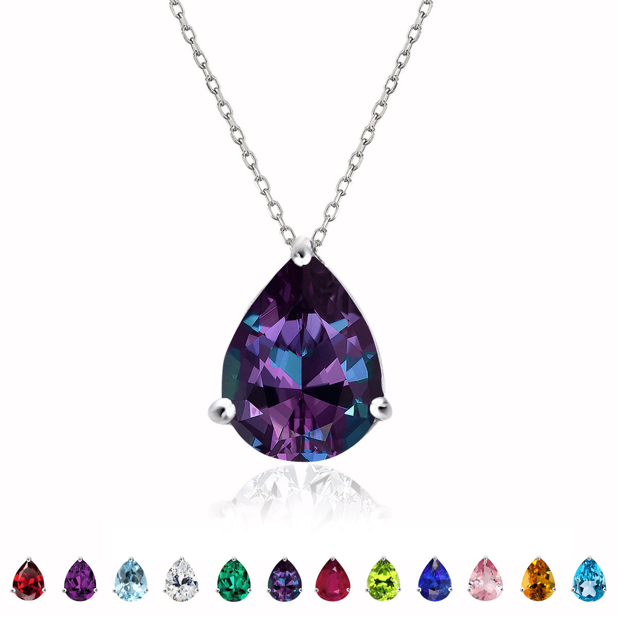 1.5 TCW Pear Shaped Birthstone Prongs Solitaire Slider Necklace