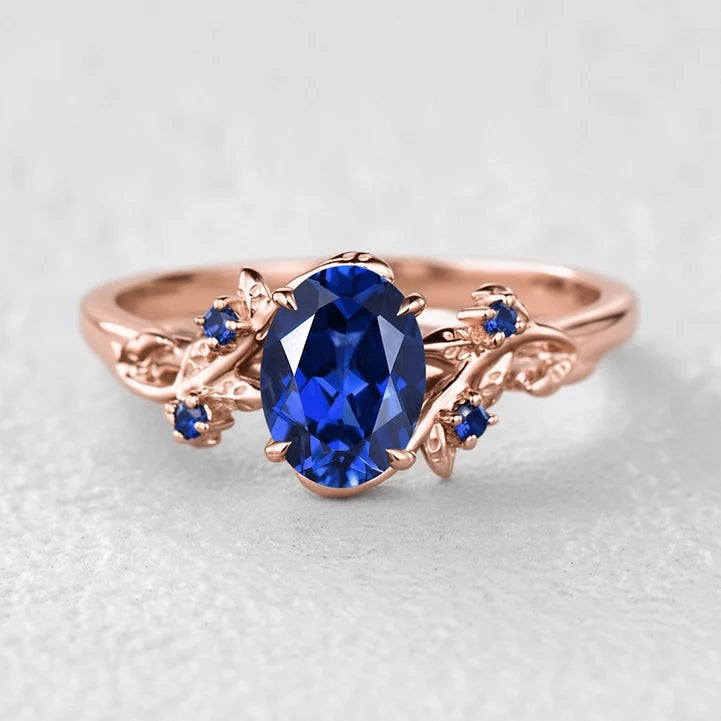 Alexandra’s Heritage | Art Deco Oval Blue Sapphire Vine Bridal Set 2pcs