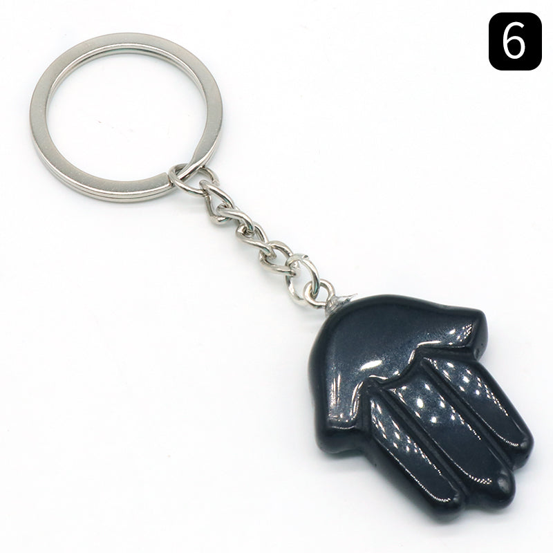 Natural Stone Crystal Keyring - Hamsa Hand -  Spiritual Gift Protection  - New!