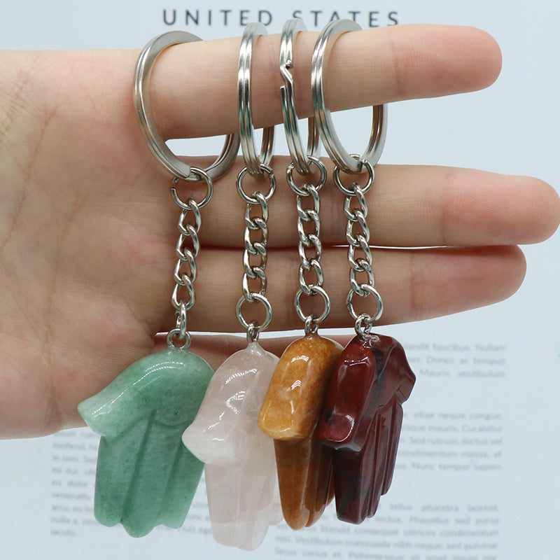 Natural Stone Crystal Keyring - Hamsa Hand -  Spiritual Gift Protection  - New!