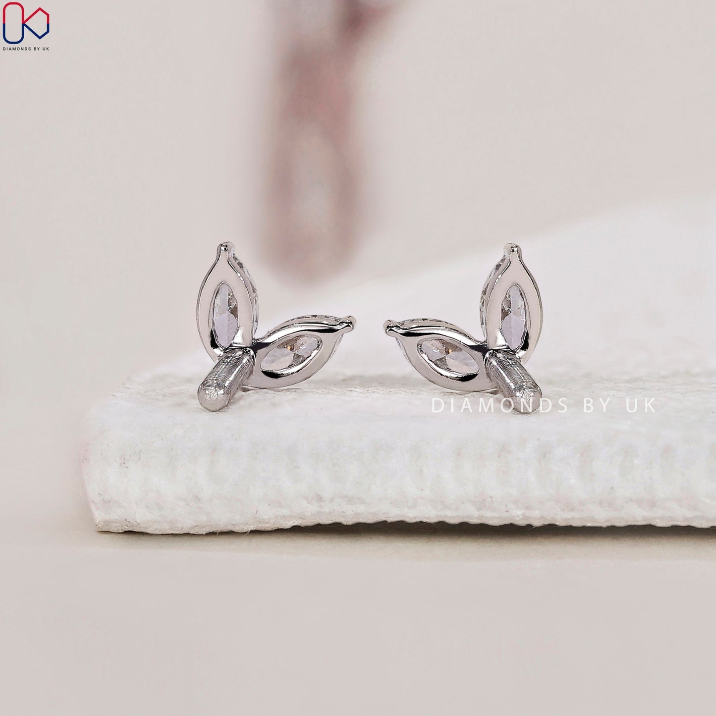 Marquise Diamond Earrings - 2 Stone Studs