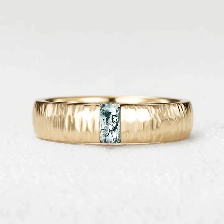 Silas’s Inlay | Moss Agate Textured Men's Wedding Band
