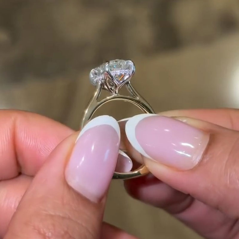 Elegant Golden Tone Oval Cut Sterling Silver Engagement Ring With Hidden Halo