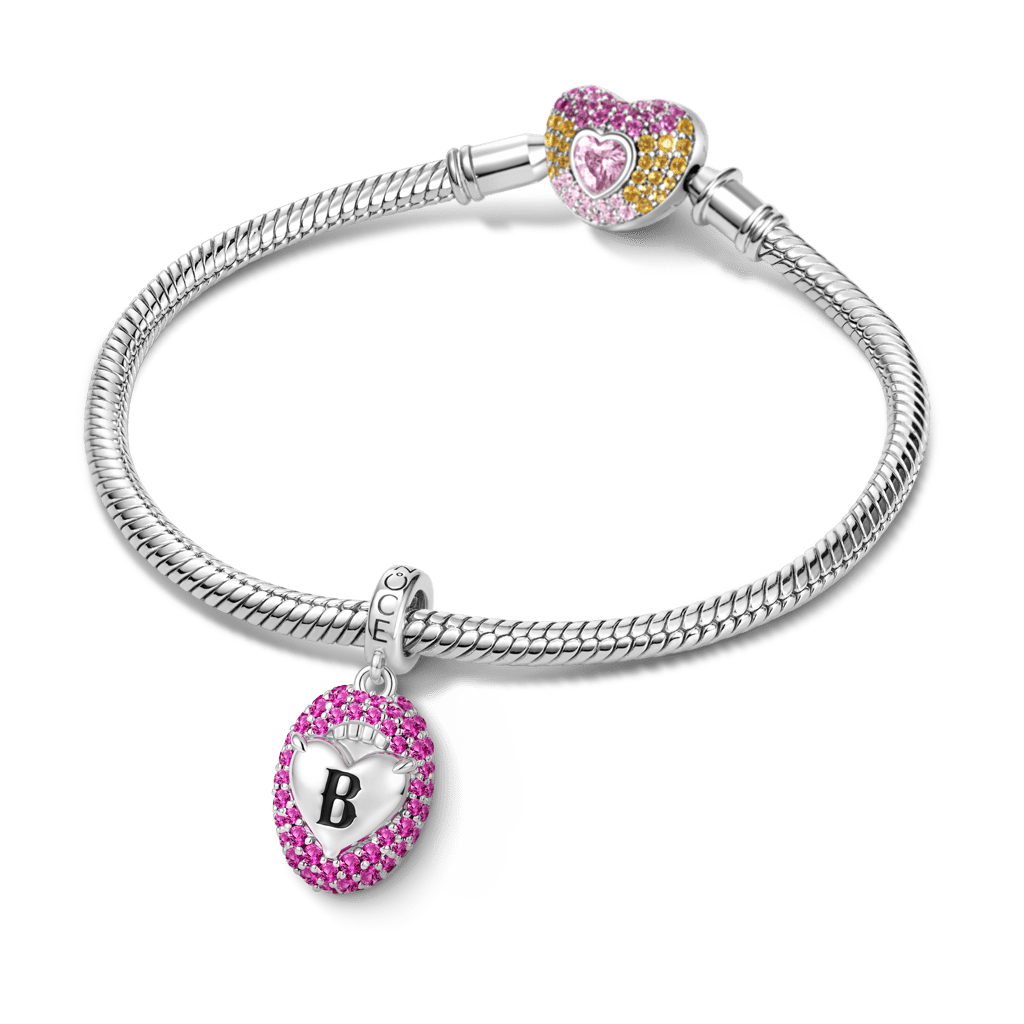 Gnoce  Open Mouth Heart Engravable Charm Platinum-plated Silver Blend