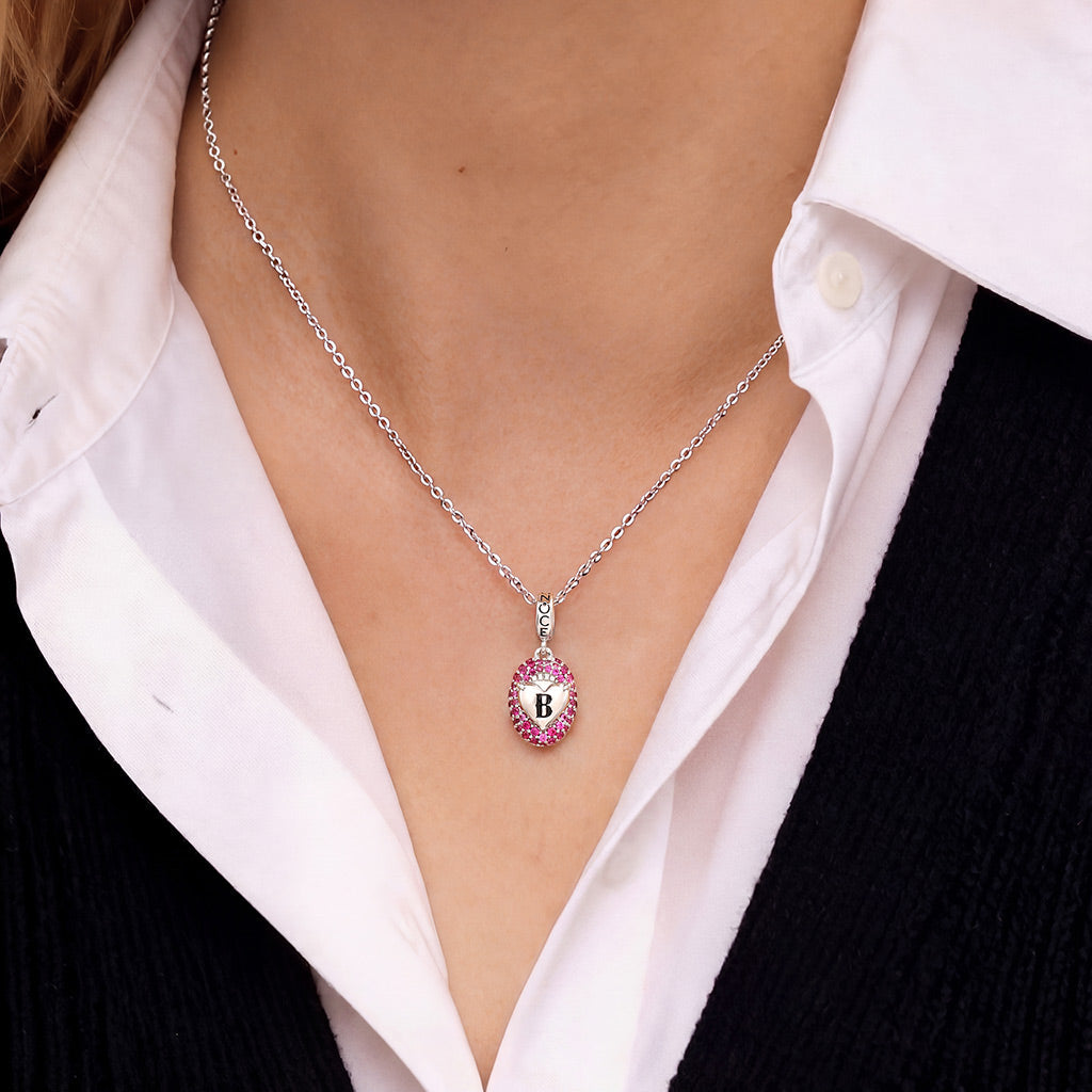 Gnoce  Open Mouth Heart Engravable Charm Platinum-plated Silver Blend