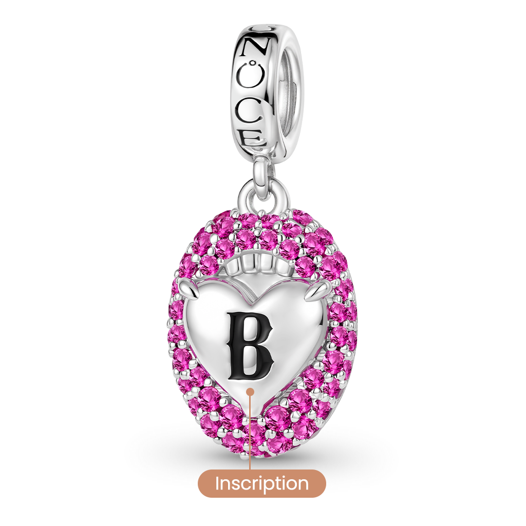 Gnoce  Open Mouth Heart Engravable Charm Platinum-plated Silver Blend
