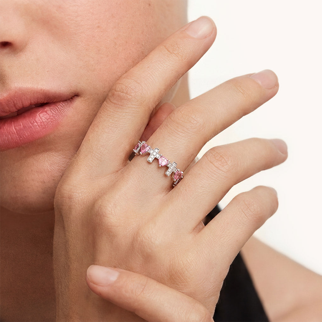 Gnoce  Heart & Cross Ring Platinum-plated Silver Blend