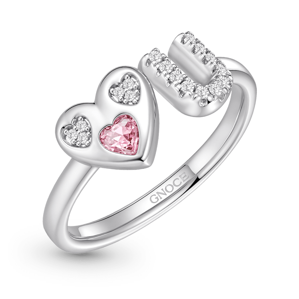 Gnoce  Customized Initial Birthstone Ring Platinum-plated Silver Blend