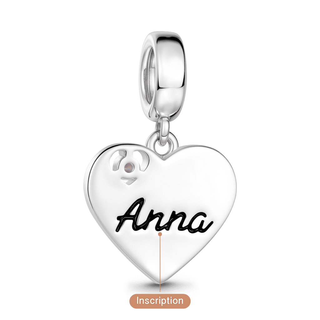Gnoce  Heart GPS Coordinate Engravable Charm Platinum-plated Silver Blend