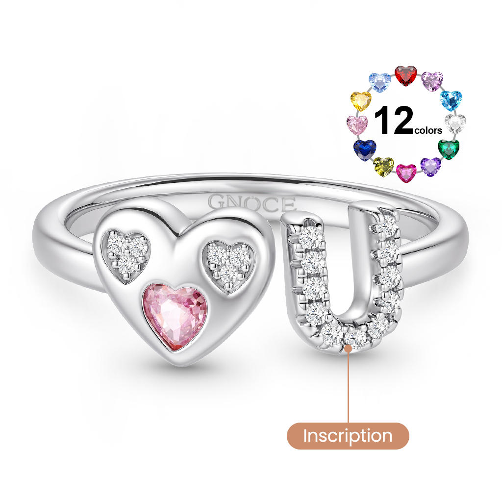 Gnoce  Customized Initial Birthstone Ring Platinum-plated Silver Blend
