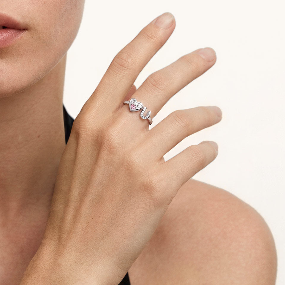 Gnoce  Customized Initial Birthstone Ring Platinum-plated Silver Blend