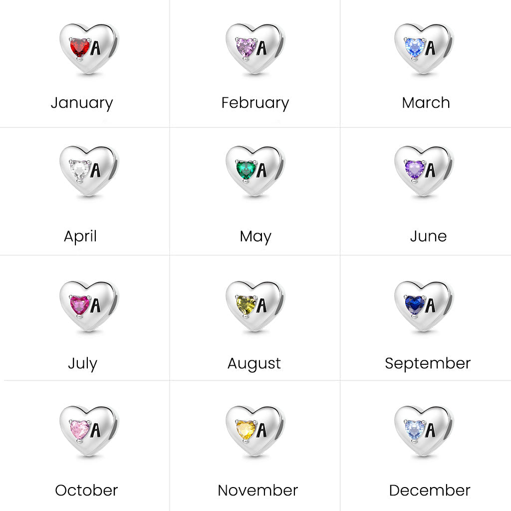 Gnoce  Heart Customized Initial Birthstone Charm Platinum-plated Silver Blend