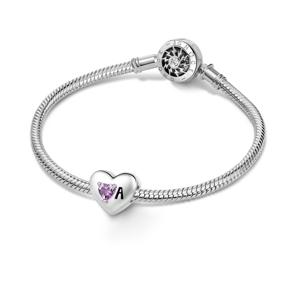 Gnoce  Heart Customized Initial Birthstone Charm Platinum-plated Silver Blend