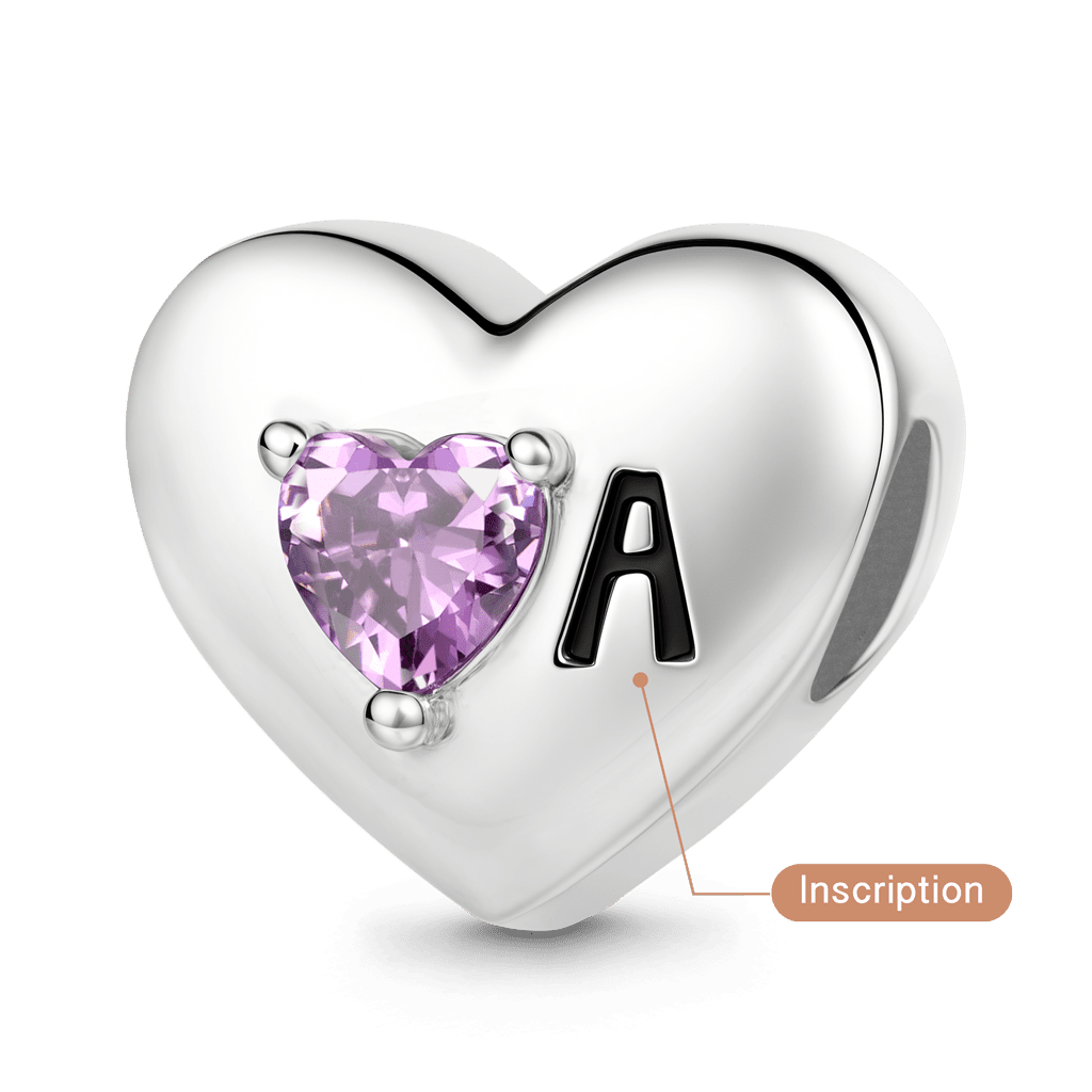 Gnoce  Heart Customized Initial Birthstone Charm Platinum-plated Silver Blend