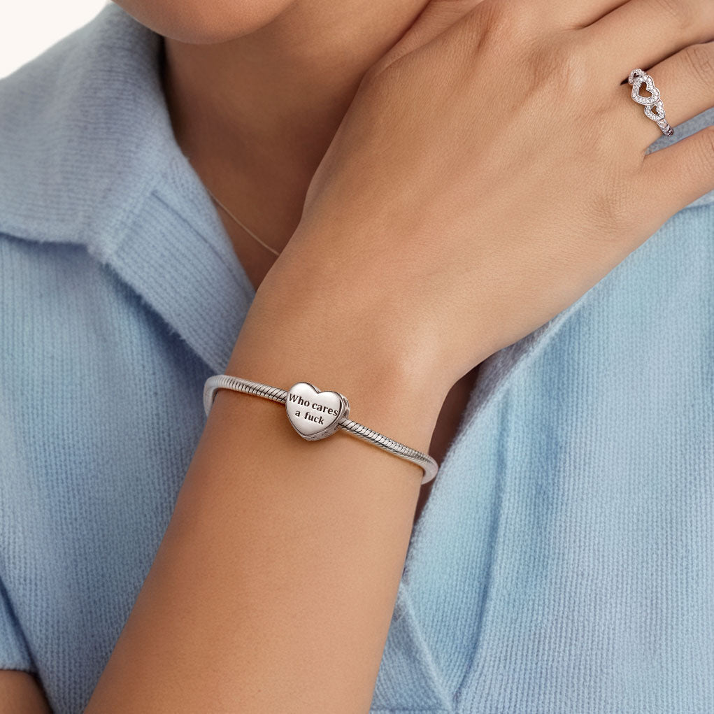 Gnoce  Heart Engravable Charm Platinum-plated Silver Blend