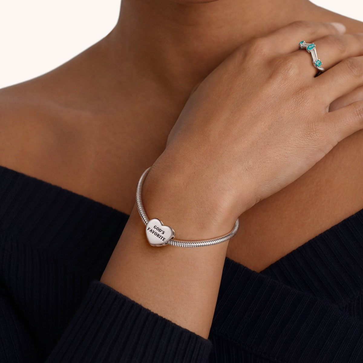 Gnoce  Heart Engravable Charm Platinum-plated Silver Blend