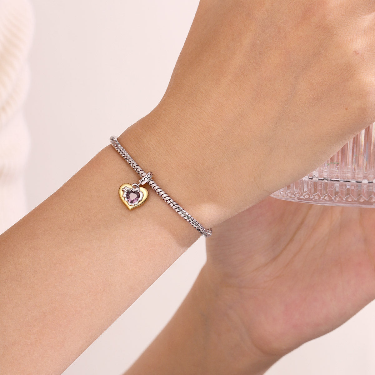 Gnoce  Heart Birthstone Engravable Charm