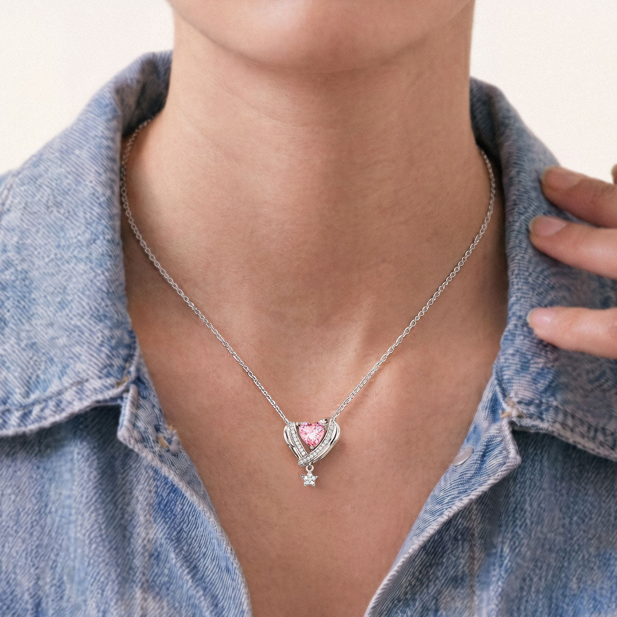 Gnoce  Heart & Star Necklace Platinum-plated Silver Blend