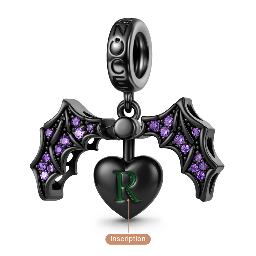 Gnoce  Dark Style Openable Bat & Heart Engravable Charm