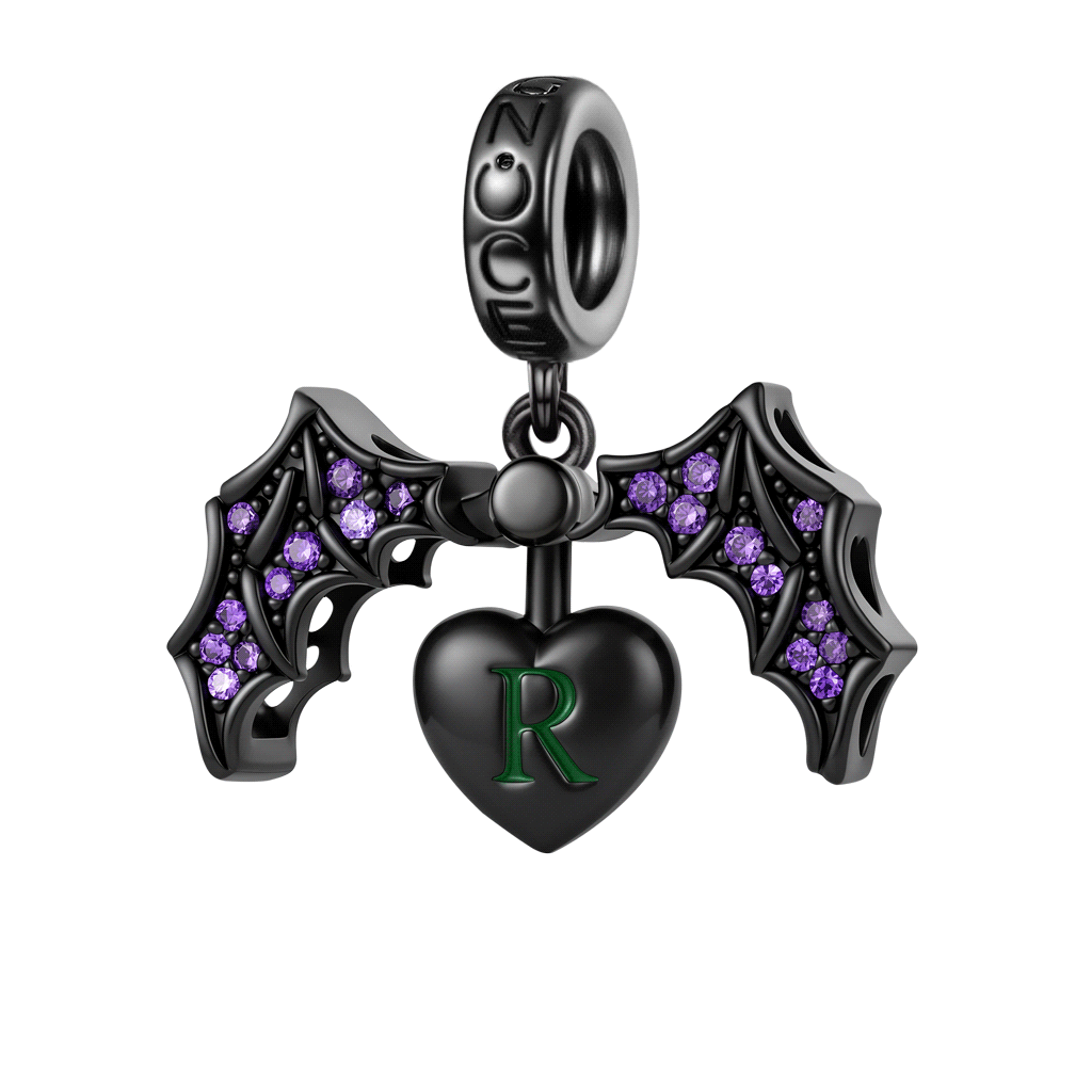 Gnoce  Dark Style Openable Bat & Heart Engravable Charm
