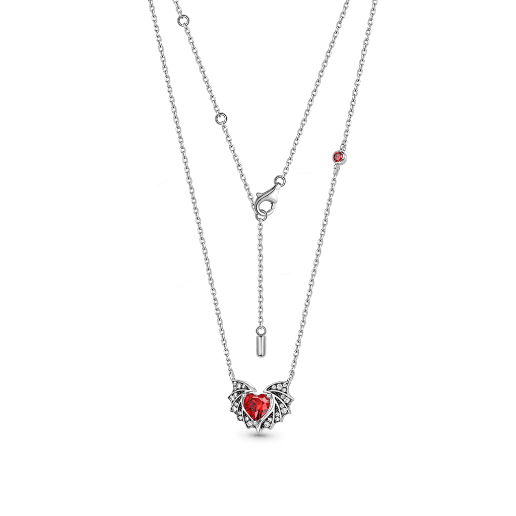 Gnoce  Bat Wings & Heart Necklace Platinum-plated Silver Blend