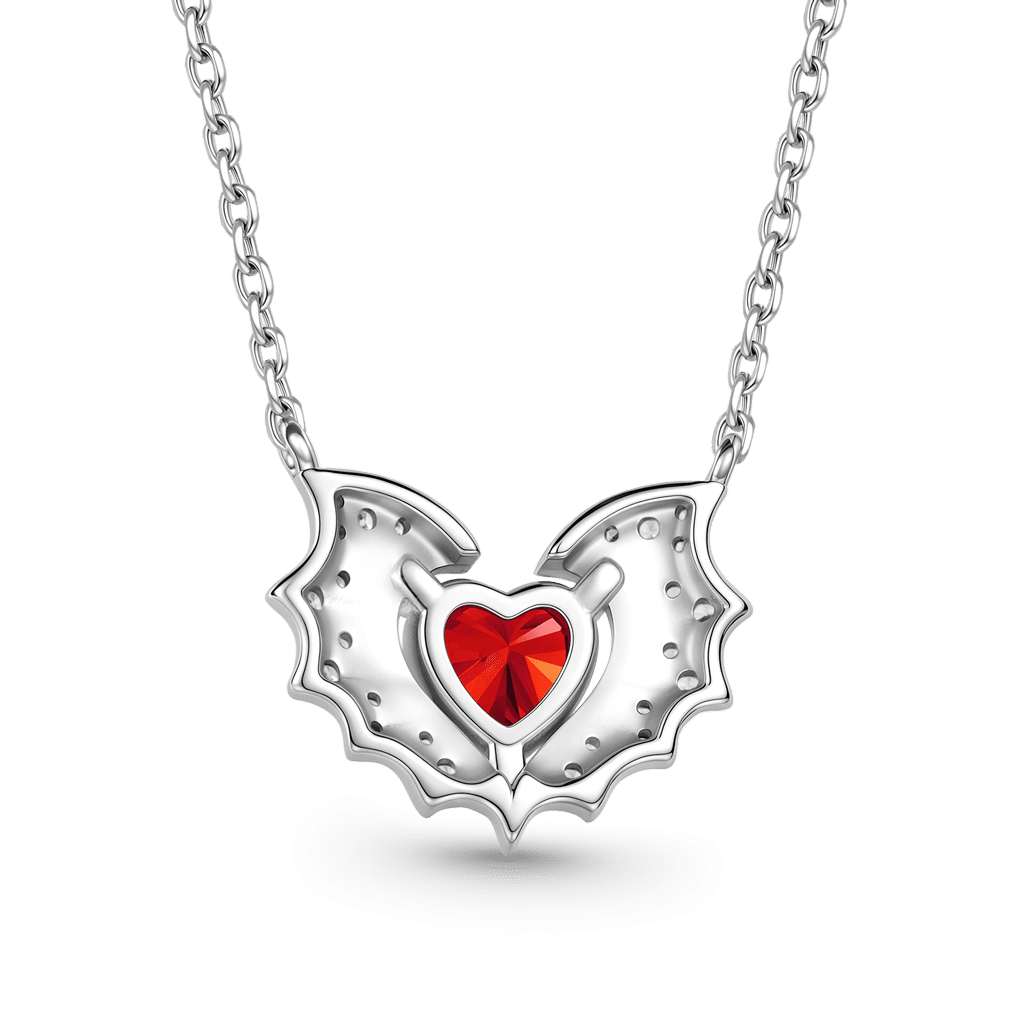 Gnoce  Bat Wings & Heart Necklace Platinum-plated Silver Blend