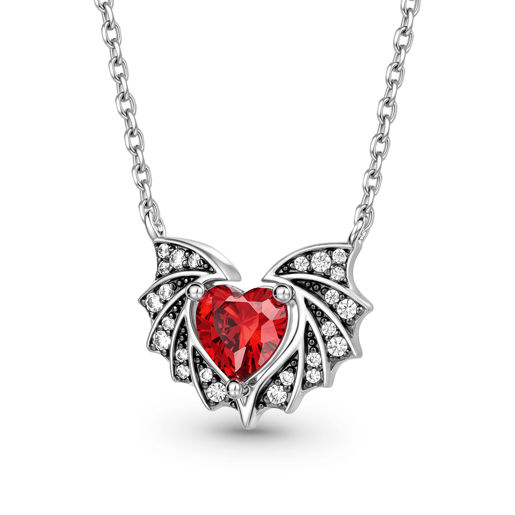 Gnoce  Bat Wings & Heart Necklace Platinum-plated Silver Blend
