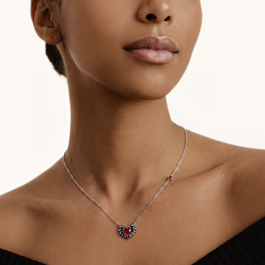 Gnoce  Bat Wings & Heart Necklace Platinum-plated Silver Blend