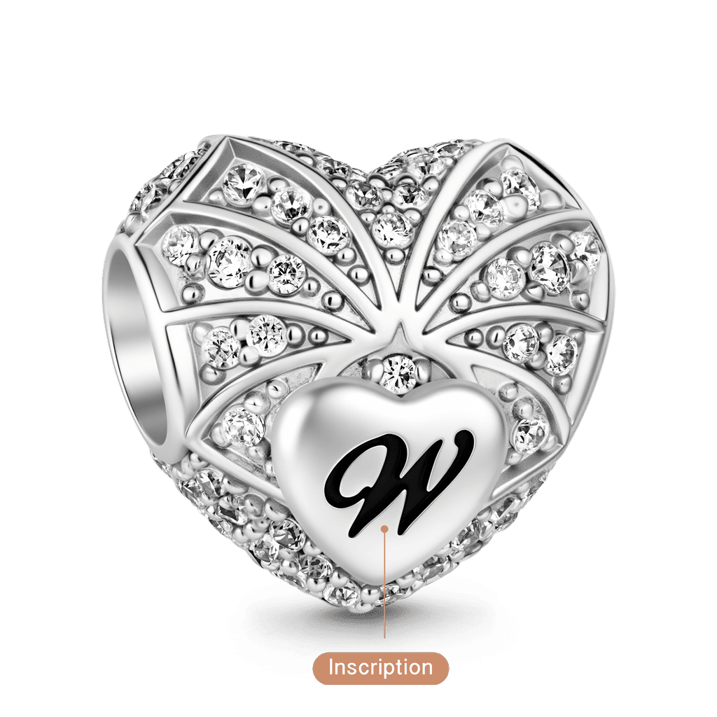 Gnoce  Heart Engravable Charm Platinum-plated Silver Blend