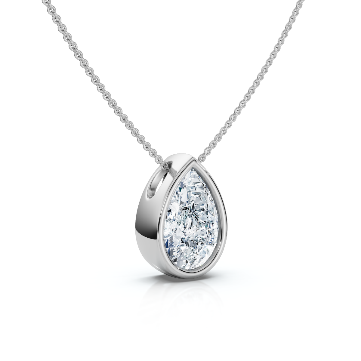 .50 - 2Ct Bezel Pear Shape Diamond Pendant 14k Gold Necklace 18" Lab Grown