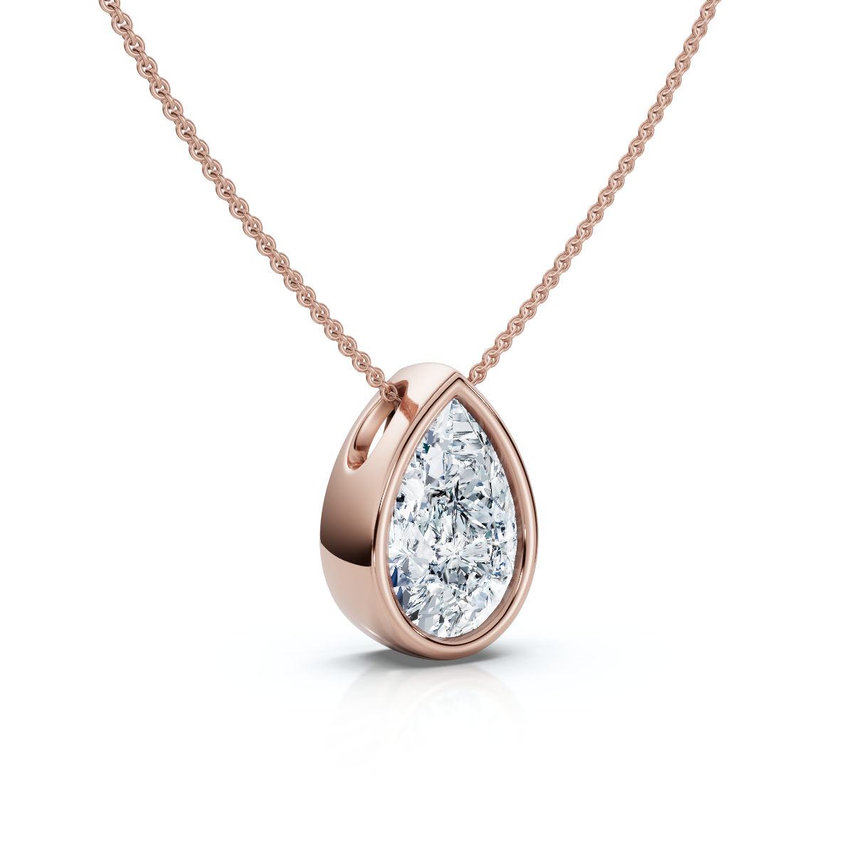 .50 - 2Ct Bezel Pear Shape Diamond Pendant 14k Gold Necklace 18" Lab Grown