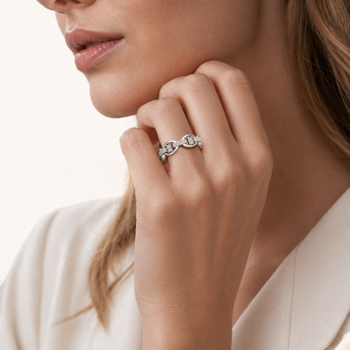 Gnoce  Interlocking Geometric Princess-cut Ring Platinum-plated Silver Blend