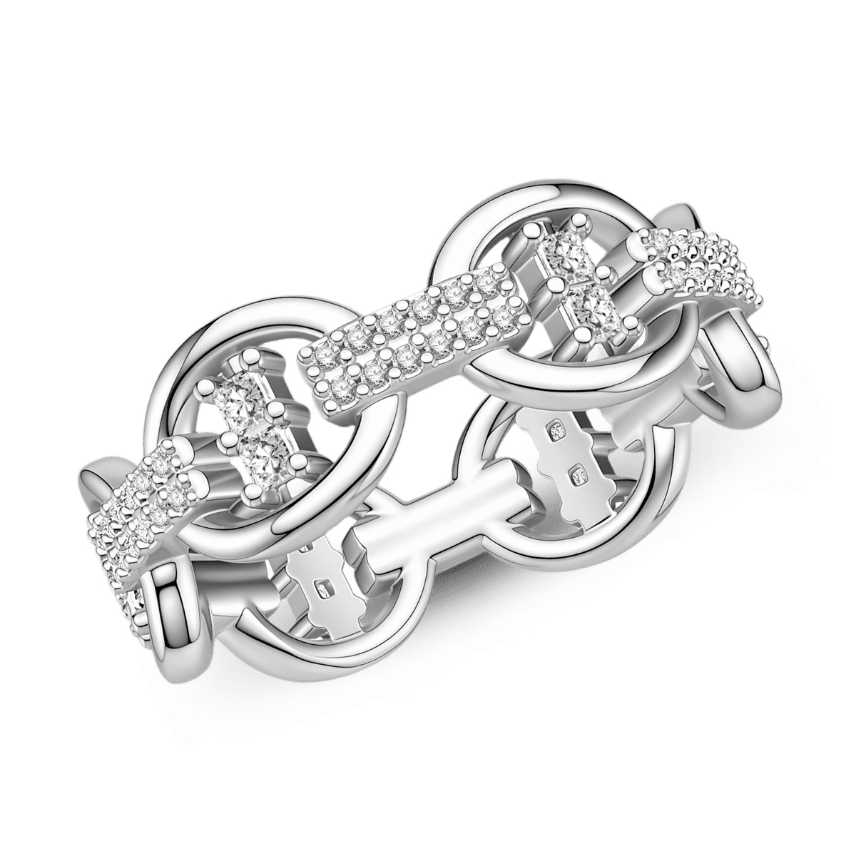 Gnoce  Interlocking Geometric Princess-cut Ring Platinum-plated Silver Blend