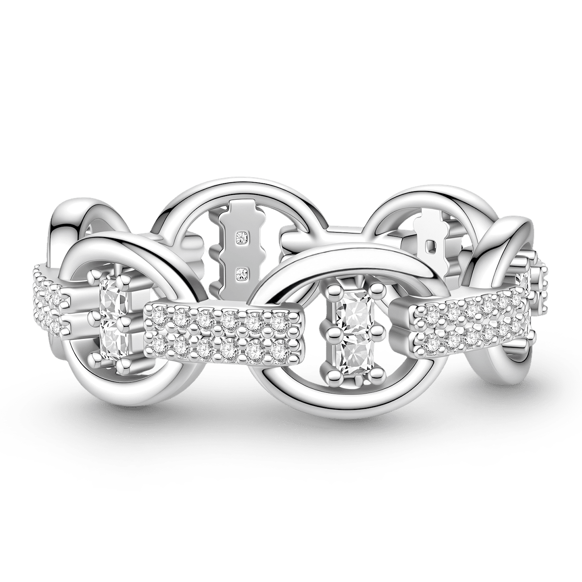 Gnoce  Interlocking Geometric Princess-cut Ring Platinum-plated Silver Blend