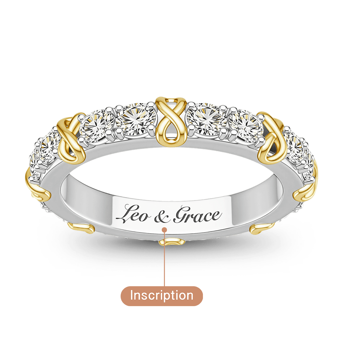 Gnoce  Infinity Symbol Round-cut Engravable Ring Platinum-plated Silver Blend