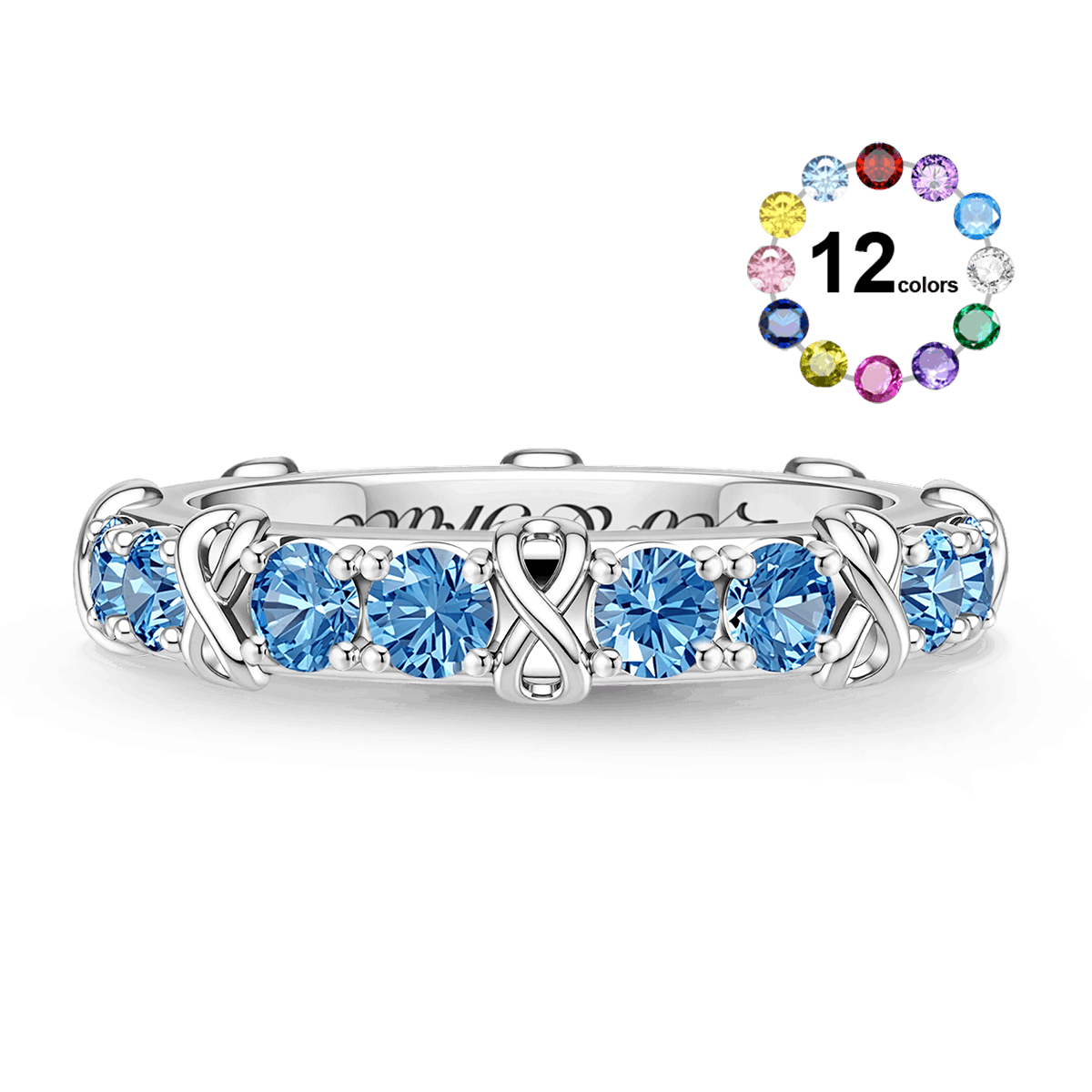 Gnoce  Infinity Symbol Round-cut Birthstone Engravable Ring Platinum-plated Silver Blend