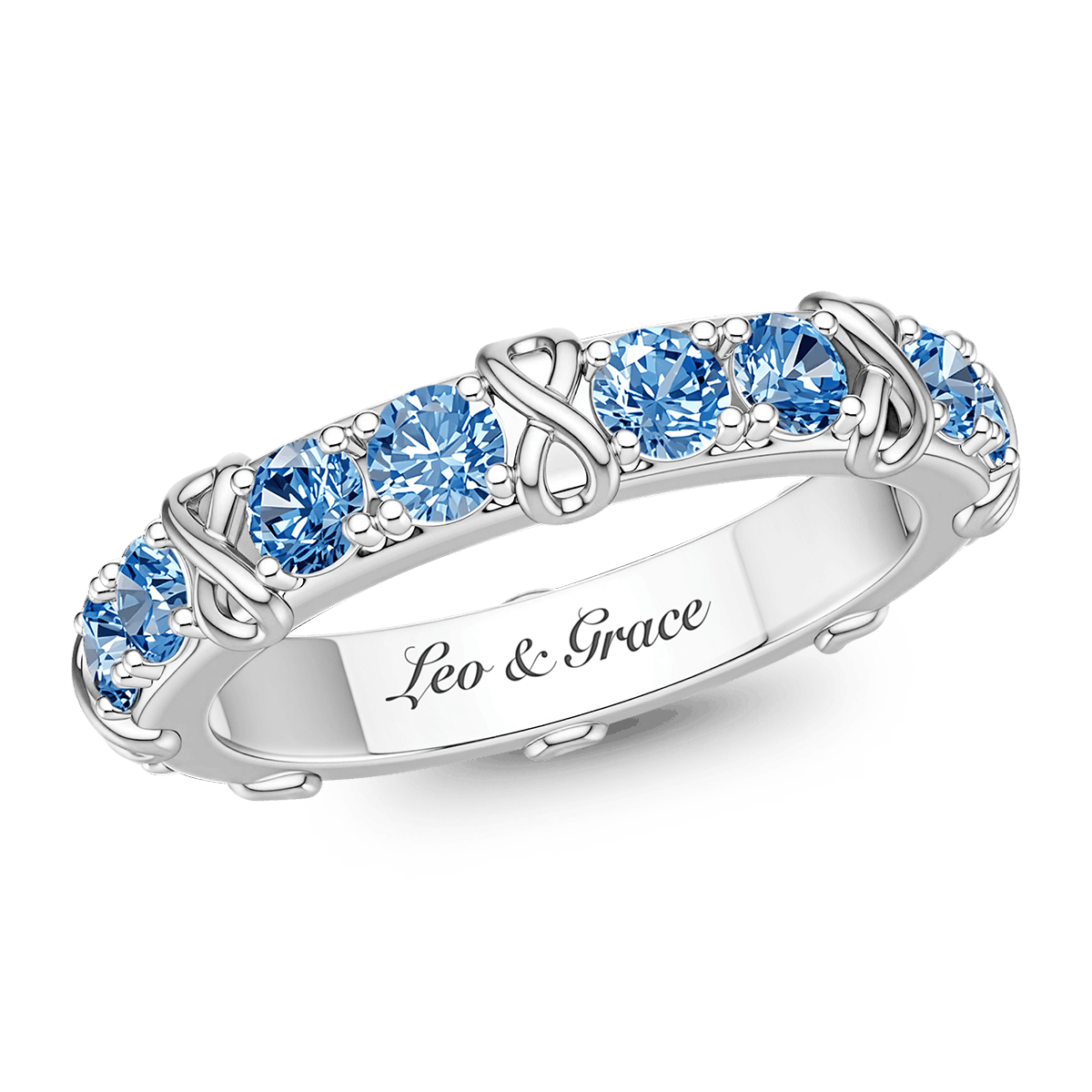 Gnoce  Infinity Symbol Round-cut Birthstone Engravable Ring Platinum-plated Silver Blend