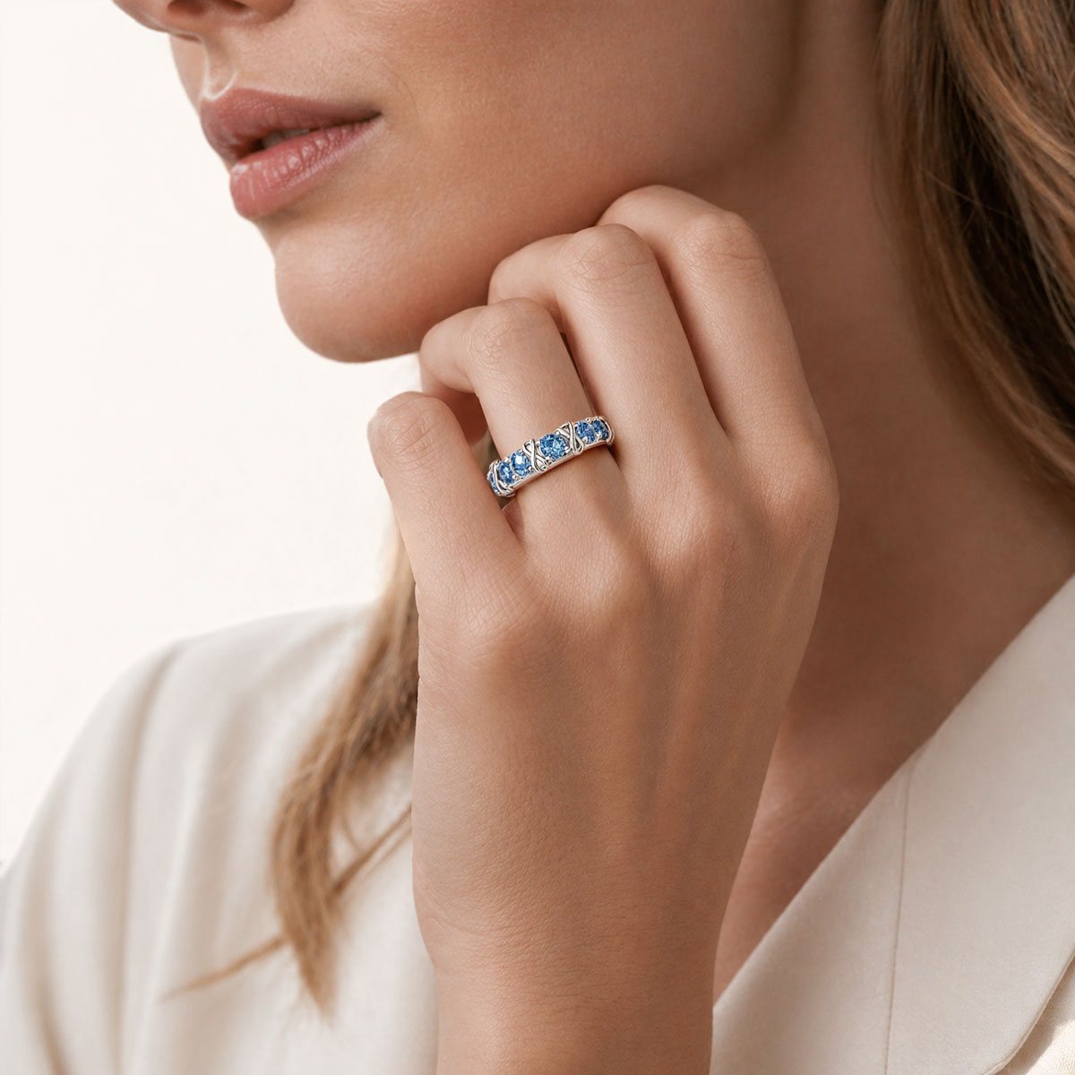 Gnoce  Infinity Symbol Round-cut Birthstone Engravable Ring Platinum-plated Silver Blend