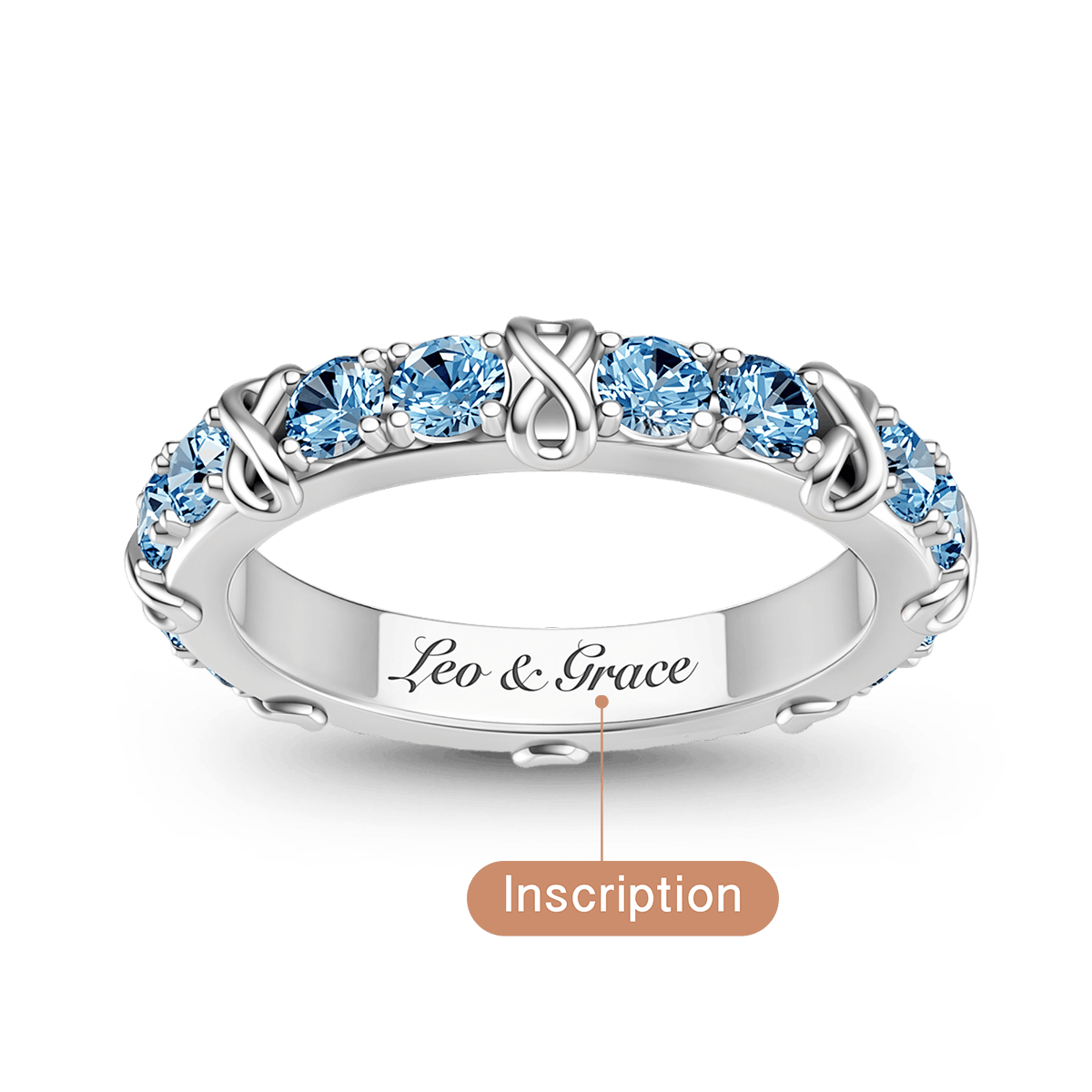 Gnoce  Infinity Symbol Round-cut Birthstone Engravable Ring Platinum-plated Silver Blend