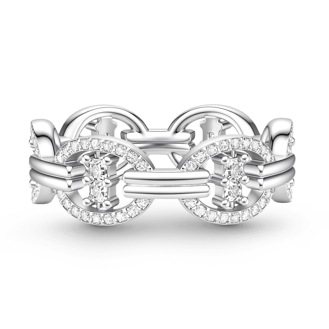 Gnoce  Interlocking Geometric Princess-cut Accent Ring Platinum-plated Silver Blend