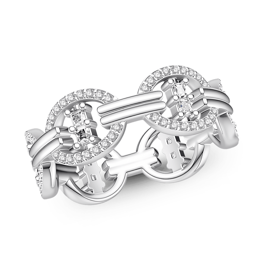 Gnoce  Interlocking Geometric Princess-cut Accent Ring Platinum-plated Silver Blend