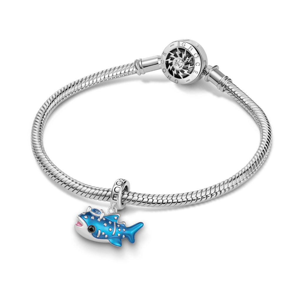 Gnoce  Blue Whale Shark Charm Platinum-plated Silver Blend