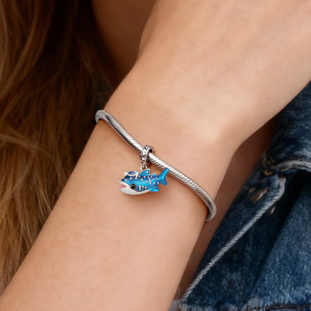 Gnoce  Blue Whale Shark Charm Platinum-plated Silver Blend