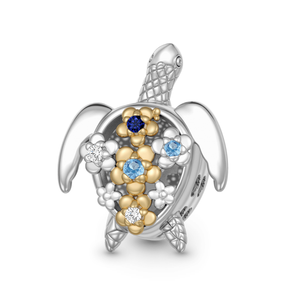 Gnoce  Turtle Flower Charm Platinum-plated Silver Blend